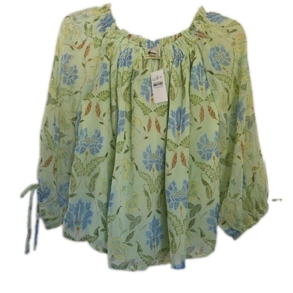 NWT LOFT On/Off The Shoulder Floral Top Blouse Tie Large
